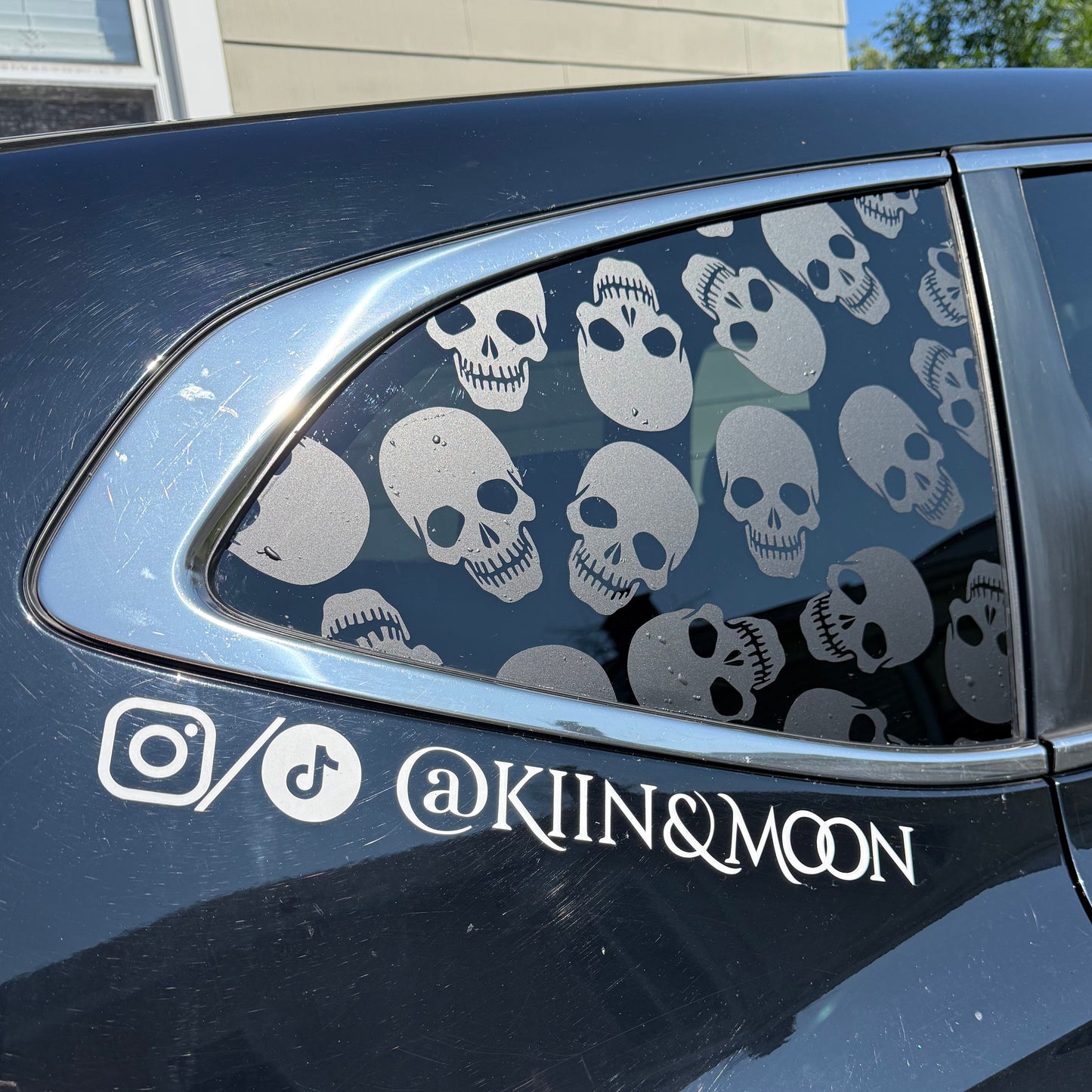 Skulls Vinyl Decal: Rear Quarter Window, Car Sticker, Full Coverage