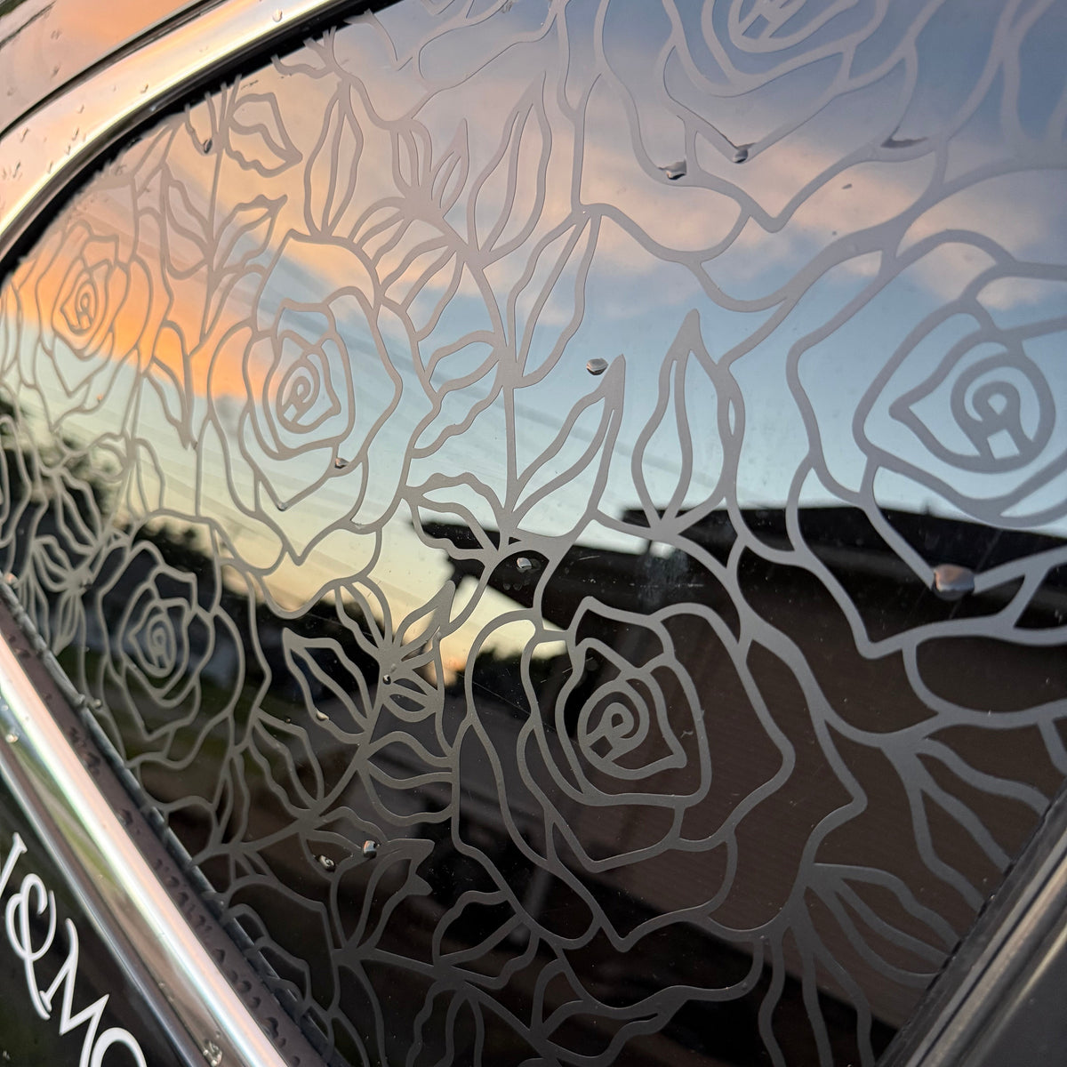 Roses Vinyl Decal: Rear Quarter Window, Car Sticker, Full Coverage