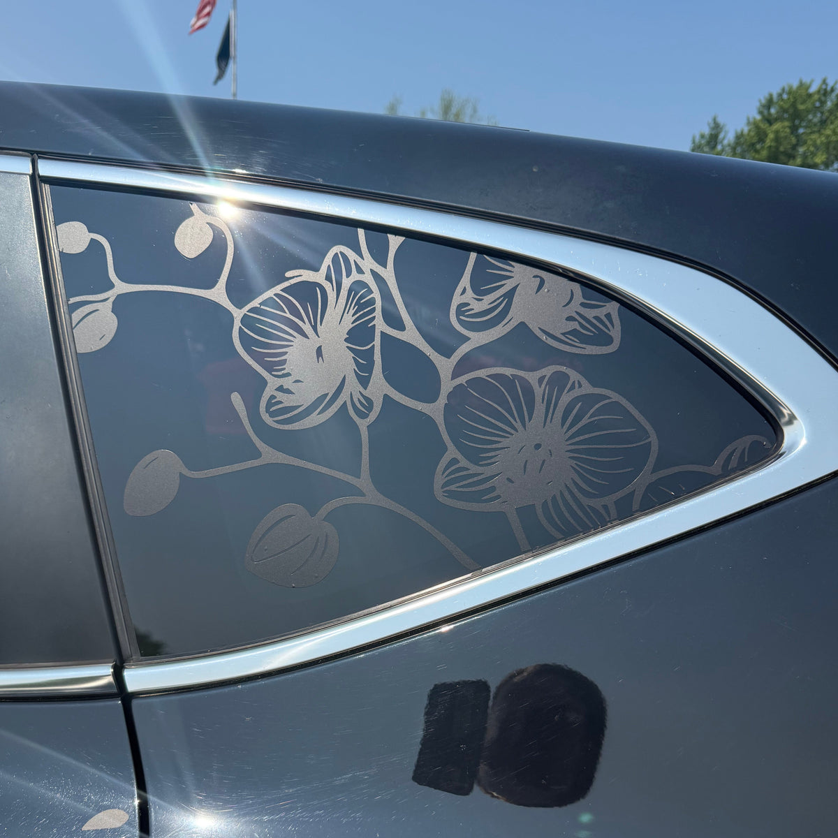 Orchid Flower Vinyl Decal: Rear Quarter Window, Car Sticker, Full Coverage
