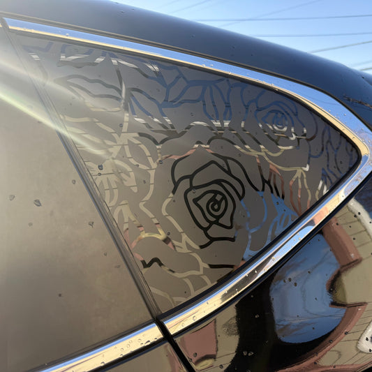 Roses Vinyl Decal: Rear Quarter Window, Car Sticker, Full Coverage