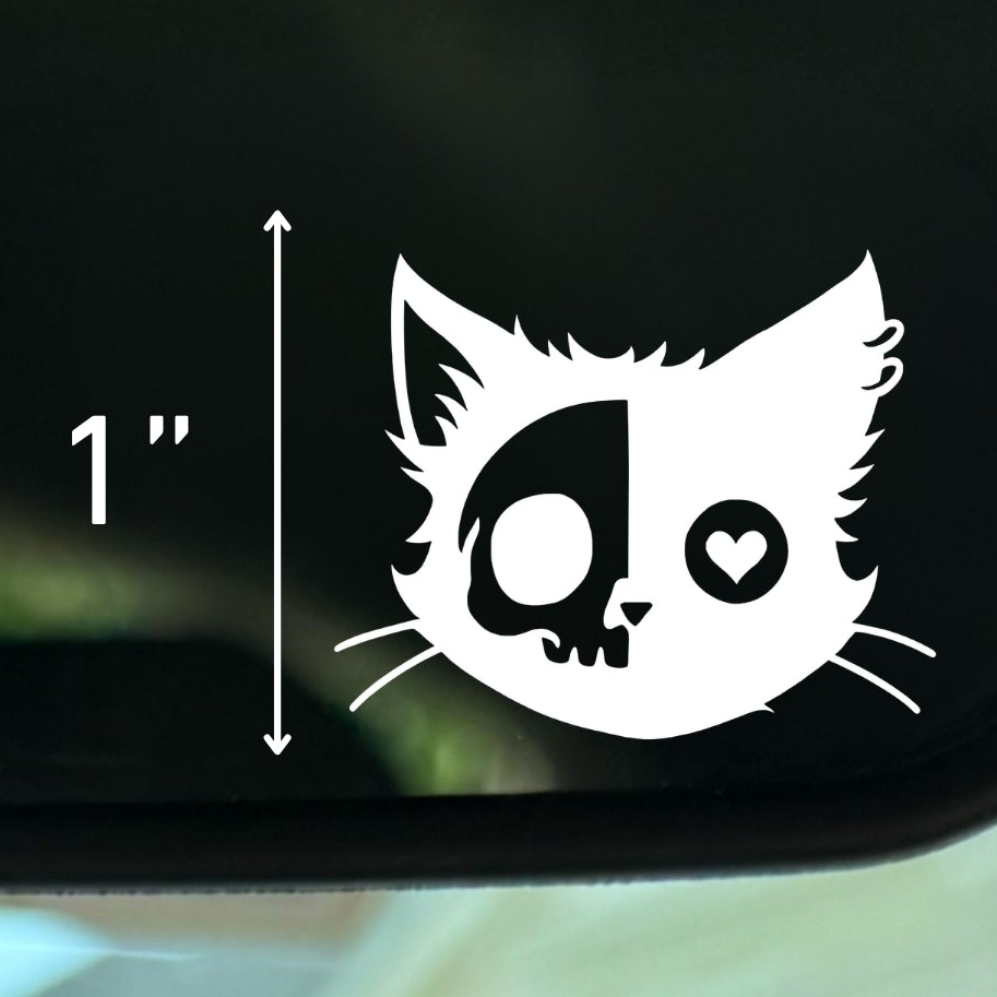 Cat Heart Skull Vinyl Decal: Rear View Mirror, Car Sticker