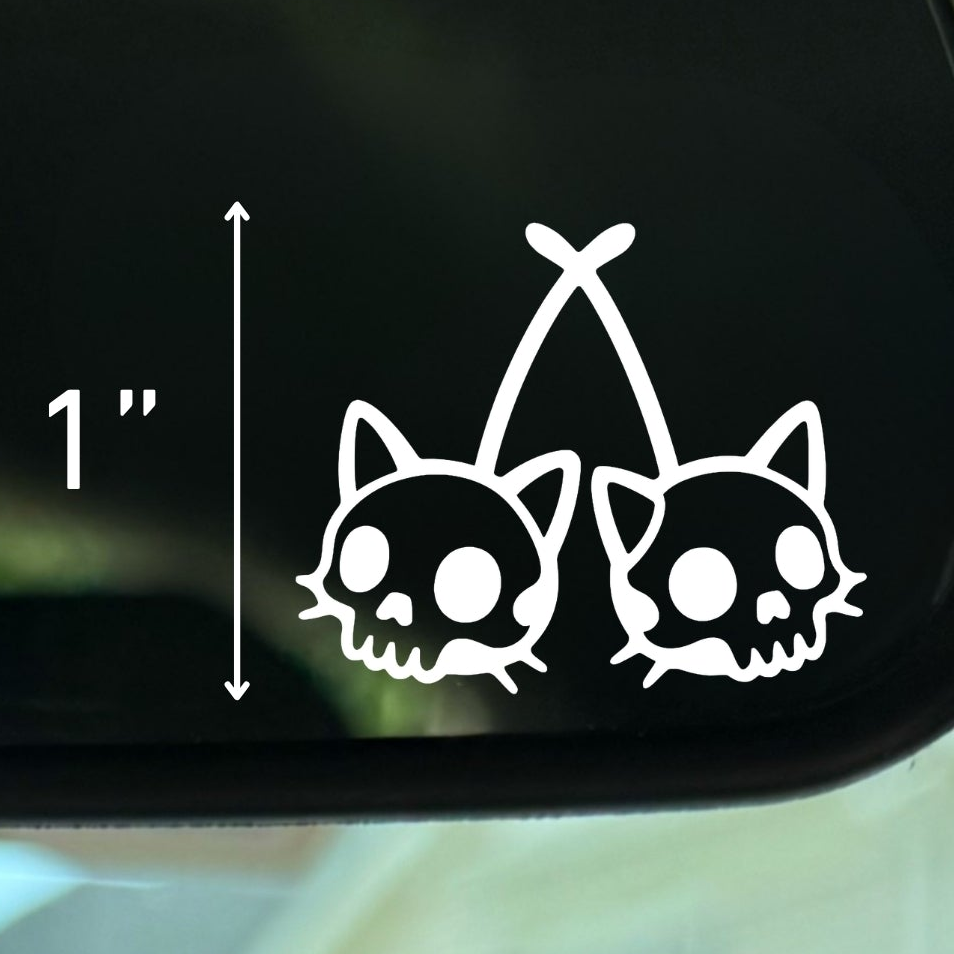 Cat Skull Cherries Vinyl Decal: Rear View Mirror, Car Sticker
