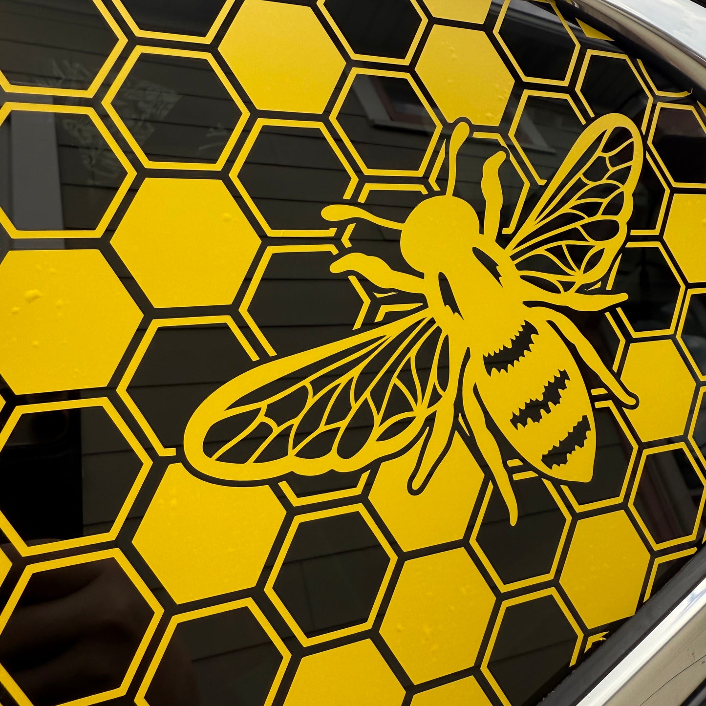 Queen Bee Honeycomb Vinyl Decal: Rear Quarter Window, Car Sticker, Full Coverage