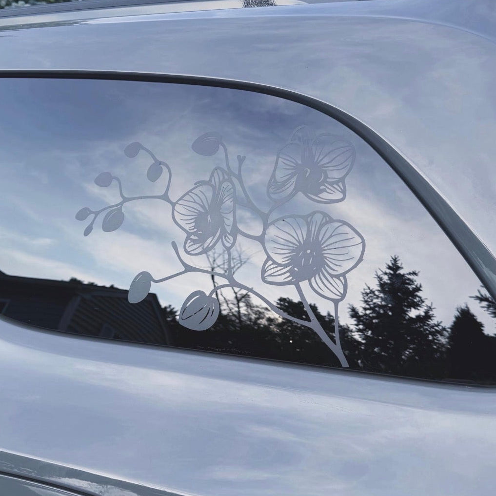 Orchid Flower Vinyl Decal: Rear Quarter Window, Car Sticker, Full Coverage