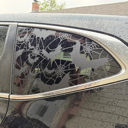 Bats and Spiderwebs Vinyl Decal: Rear Quarter Window, Car Sticker, Full Coverage