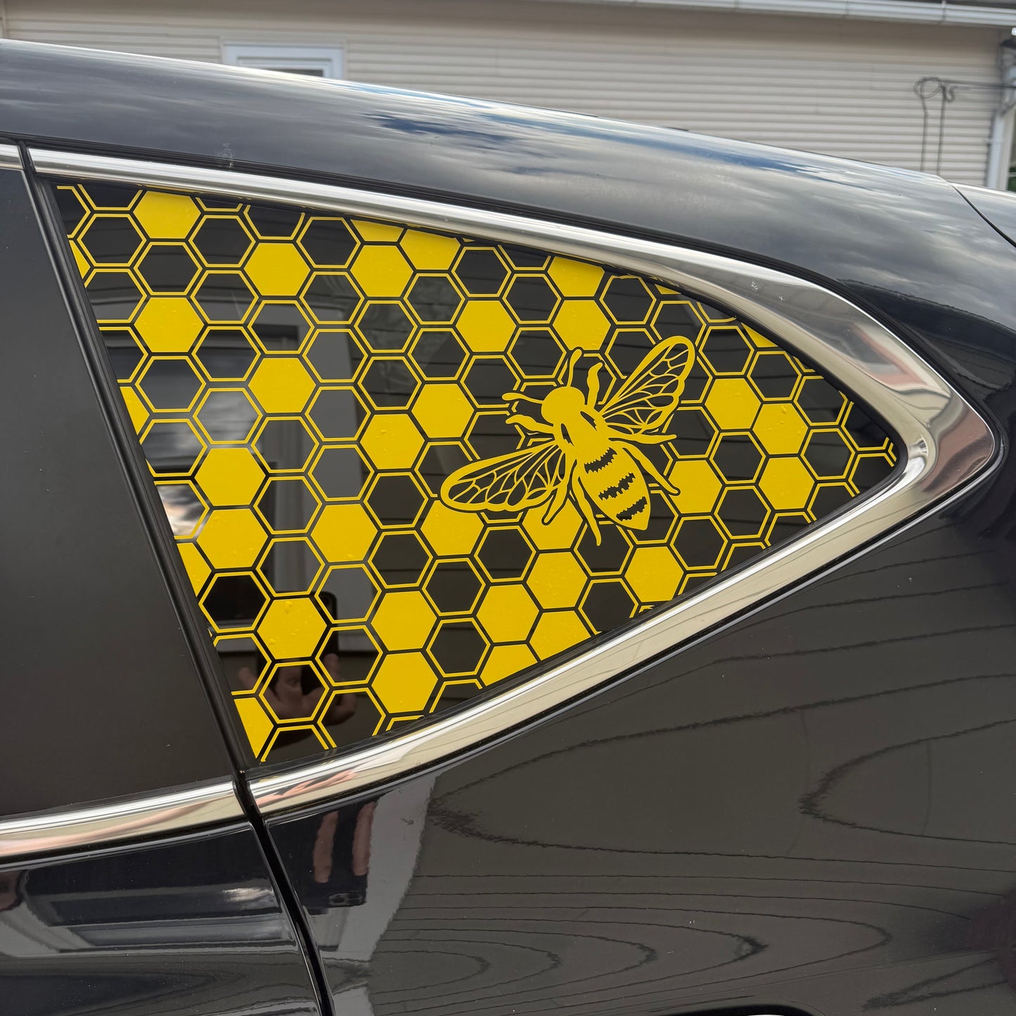 Queen Bee Honeycomb Vinyl Decal: Rear Quarter Window, Car Sticker, Full Coverage