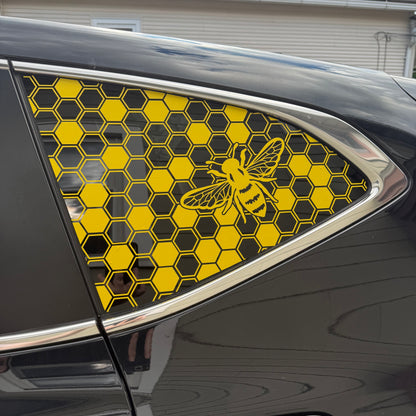 Queen Bee Honeycomb Vinyl Decal: Rear Quarter Window, Car Sticker, Full Coverage