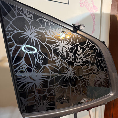 Hibiscus Vinyl Decal: Rear Quarter Window, Car Sticker, Full Coverage