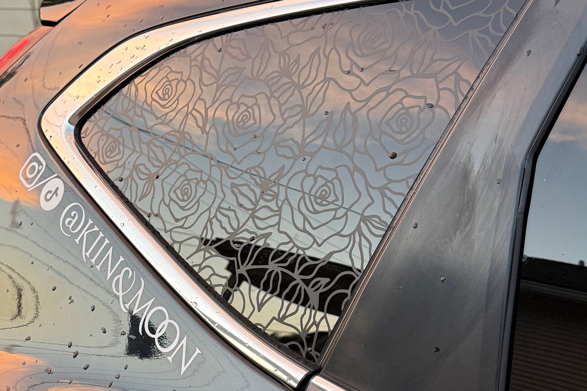 Roses Vinyl Decal: Rear Quarter Window, Car Sticker, Full Coverage