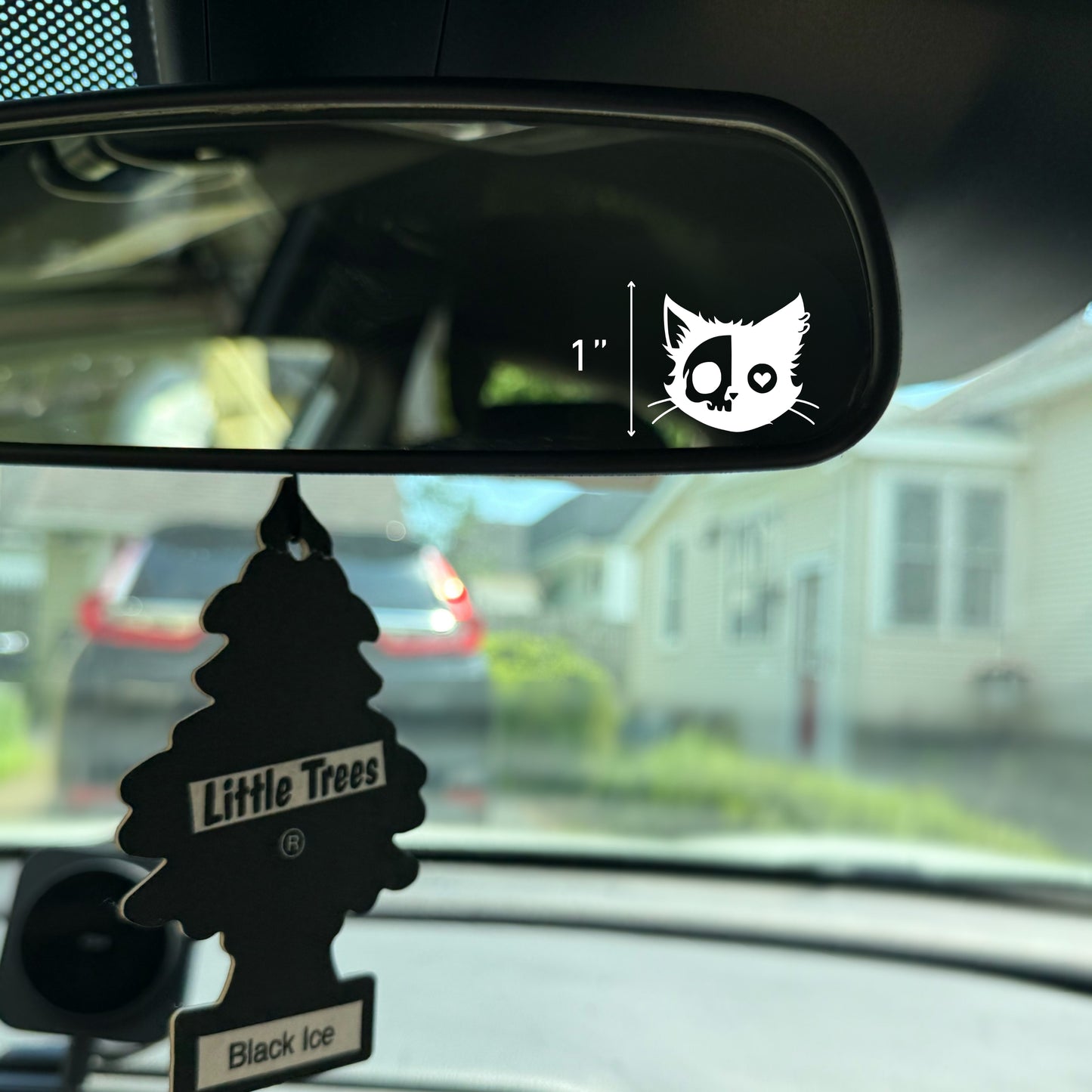 Cat Heart Skull Vinyl Decal: Rear View Mirror, Car Sticker