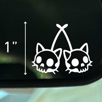 Cat Skull Cherries Vinyl Decal: Rear View Mirror, Car Sticker