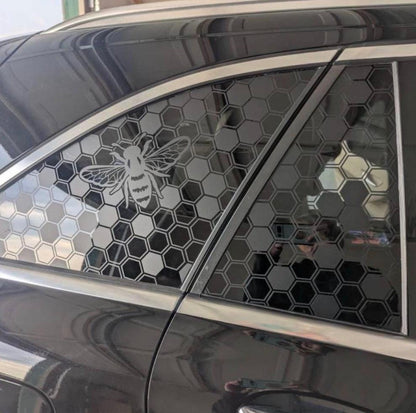 Queen Bee Honeycomb Vinyl Decal: Rear Quarter Window, Car Sticker, Full Coverage