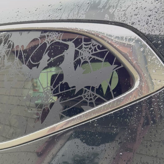 Bats and Spiderwebs Vinyl Decal: Rear Quarter Window, Car Sticker, Full Coverage