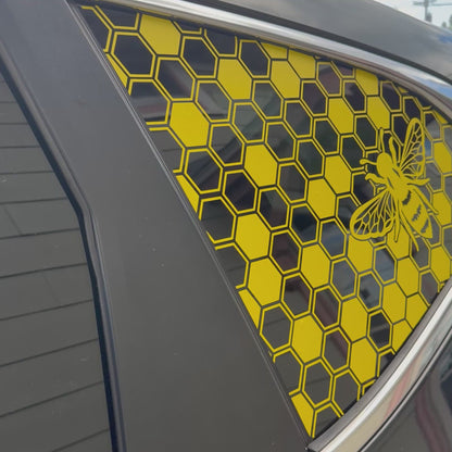 Queen Bee Honeycomb Vinyl Decal: Rear Quarter Window, Car Sticker, Full Coverage